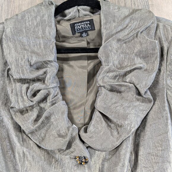 Adrianna Papell Evening Blazer Jacket Womens 14 Beige Pleated Neckline 3/4 Slv - Picture 3 of 9